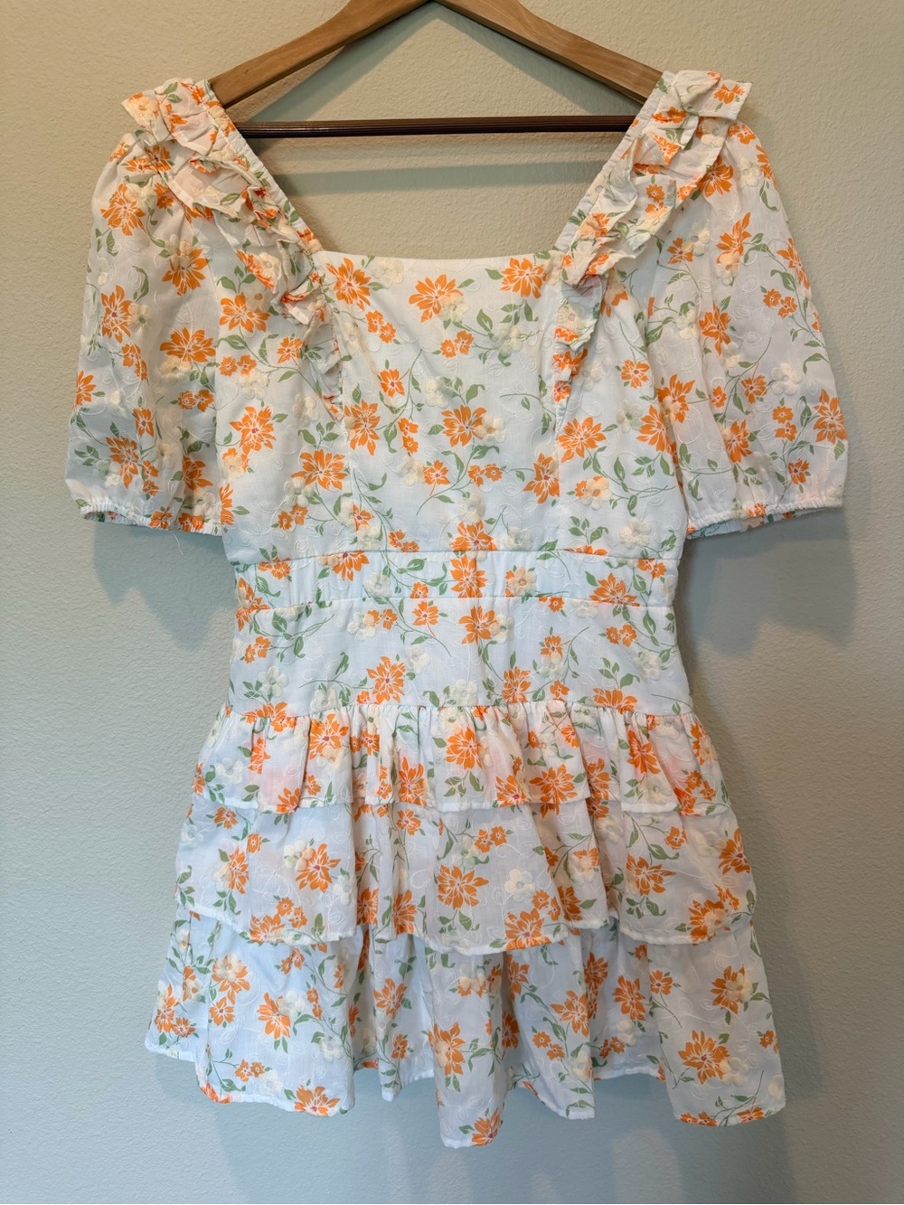 Adelyn Rae Floral Eyelet Ruffle Mini Dress Size Medium #0391